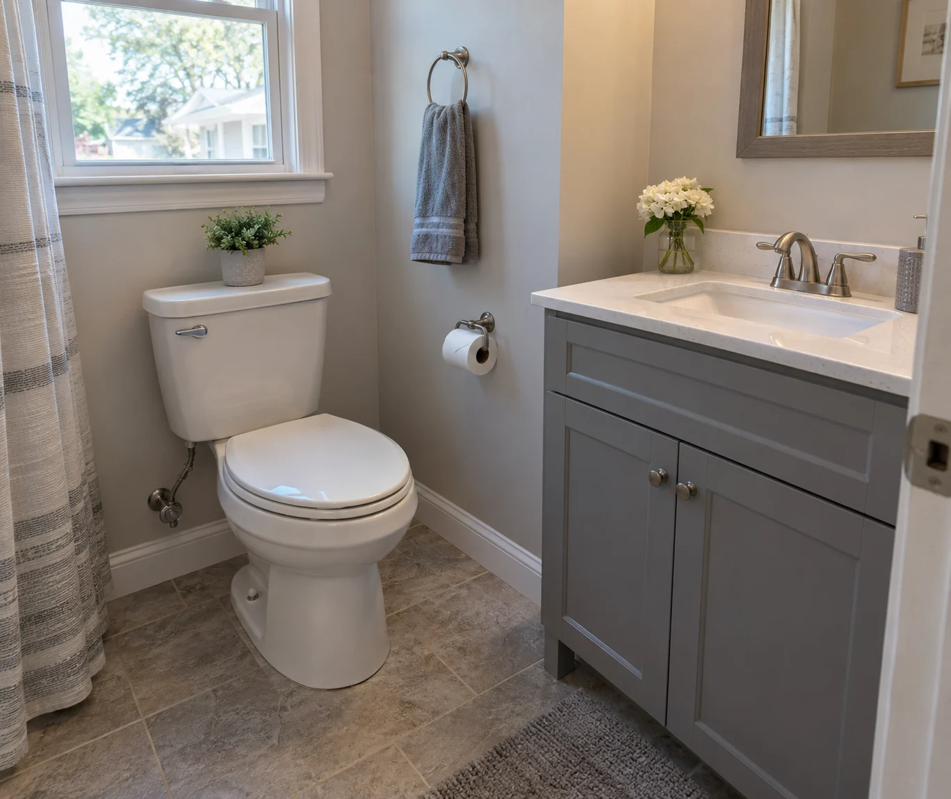 Bathroom with toilet and vanity sink serviced in Suffolk County, NY